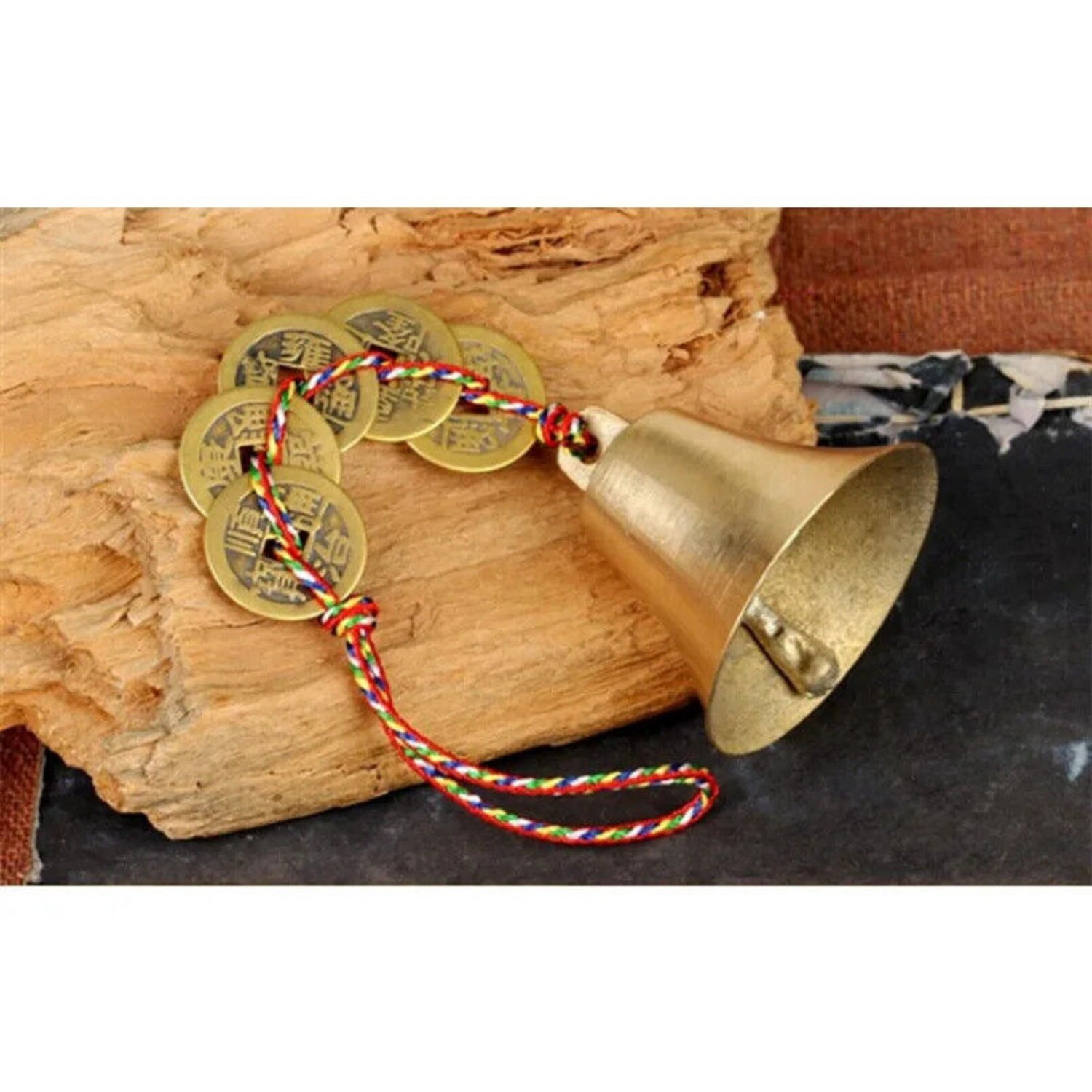 Brass bell hanging wind chimes five emperors copper coin bell five-color wire -