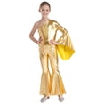 thumbnail image 3 of Aislor Kids Girls Sparkle One Shoulder Long Sleeve Wide Leg Romper Flare Bell Bottom Playsuit Gymnastics Jumpsuit Gold 16, 3 of 7