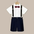 thumbnail image 2 of LUOGENLI Baby Boy Pants 3-6 Months Beige Kids Boys Summer British Style Short Sleeved Shirt Suspenders Shorts Bow Tie 4Pc Children Performance Suit Baby Boy Pants 0-3 Months Red 4-5 Years, 2 of 5