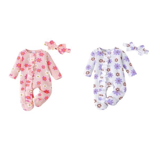 JFOPQVSM 4Pcs Baby Girl Fall Winter Outfits Clothes Knit Jumpsuit Ruffle Romper Outfit with Headband