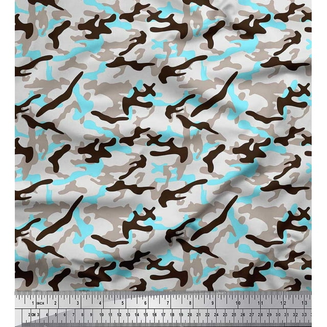 Soimoi Poly Georgette Fabric Two Tone With White Camouflage Print Fabric by Yard 52 Inch Wide