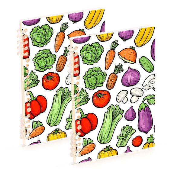 FORMRS 1-Subject Spiral Notebook 8" x 5" College Ruled 60 Refillable Sheet A5 Hard Cover, 2 Pack, Vegetables Pattern