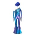 thumbnail image 4 of YiZYiF Girls Metallic Shiny Disco Hippie Jazz Dance Outfits Sequin Tassel Flare Jumpsuit with Hat Set Blue 16, 4 of 7
