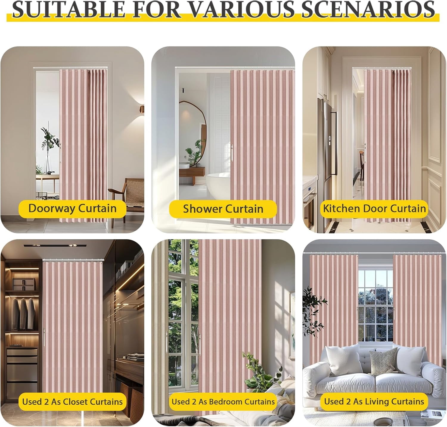 100% Blackout Magnetic Door Curtain Accordion Doors Interior Closet Door Curtain Invisible Applicable Bedroom Room Living Room Doorway (Black 42" W x 78" L) 1 Panel