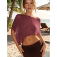 thumbnail image 6 of LMLYSoH Womens Knit Poncho Tops Solid Color Mesh Sheer Asymmetric Shawl Off Shoulder Lightweight Cape for Spring Summer, 6 of 9