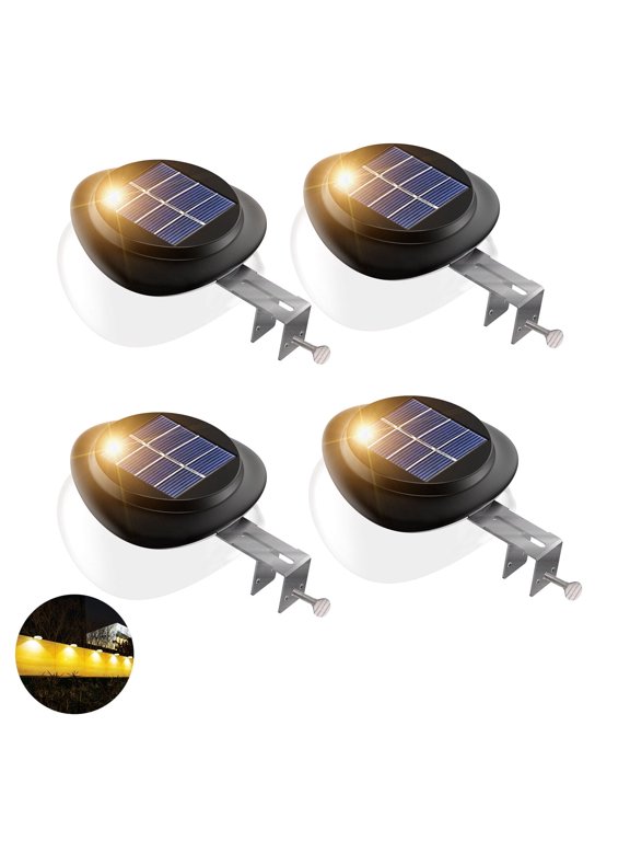 4 Pack Solar Gutter Lights, Solar UFO Lights for Eaves, Backyard, Garage, Black Shell Warm Light