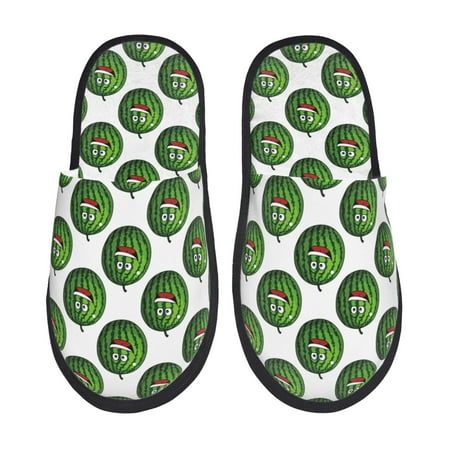 Balery Happy Watermelon Slient Indoor Furry Fleece Comfort House Shoes Soft Non-Slip Home Shoes Cotton slippers House Slippers-- Medium