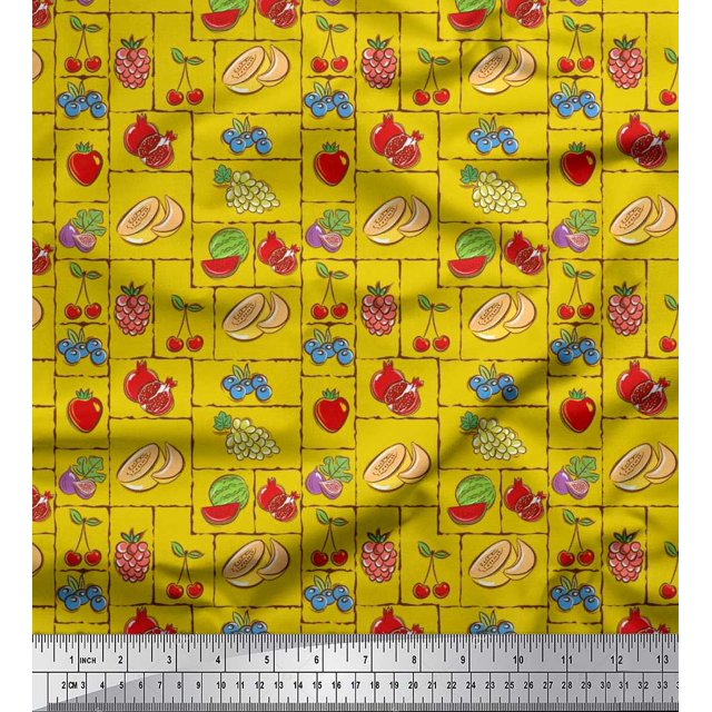 Soimoi Poly Georgette Fabric Mix Fruits Print Sewing Fabric Yard 52 Inch Wide