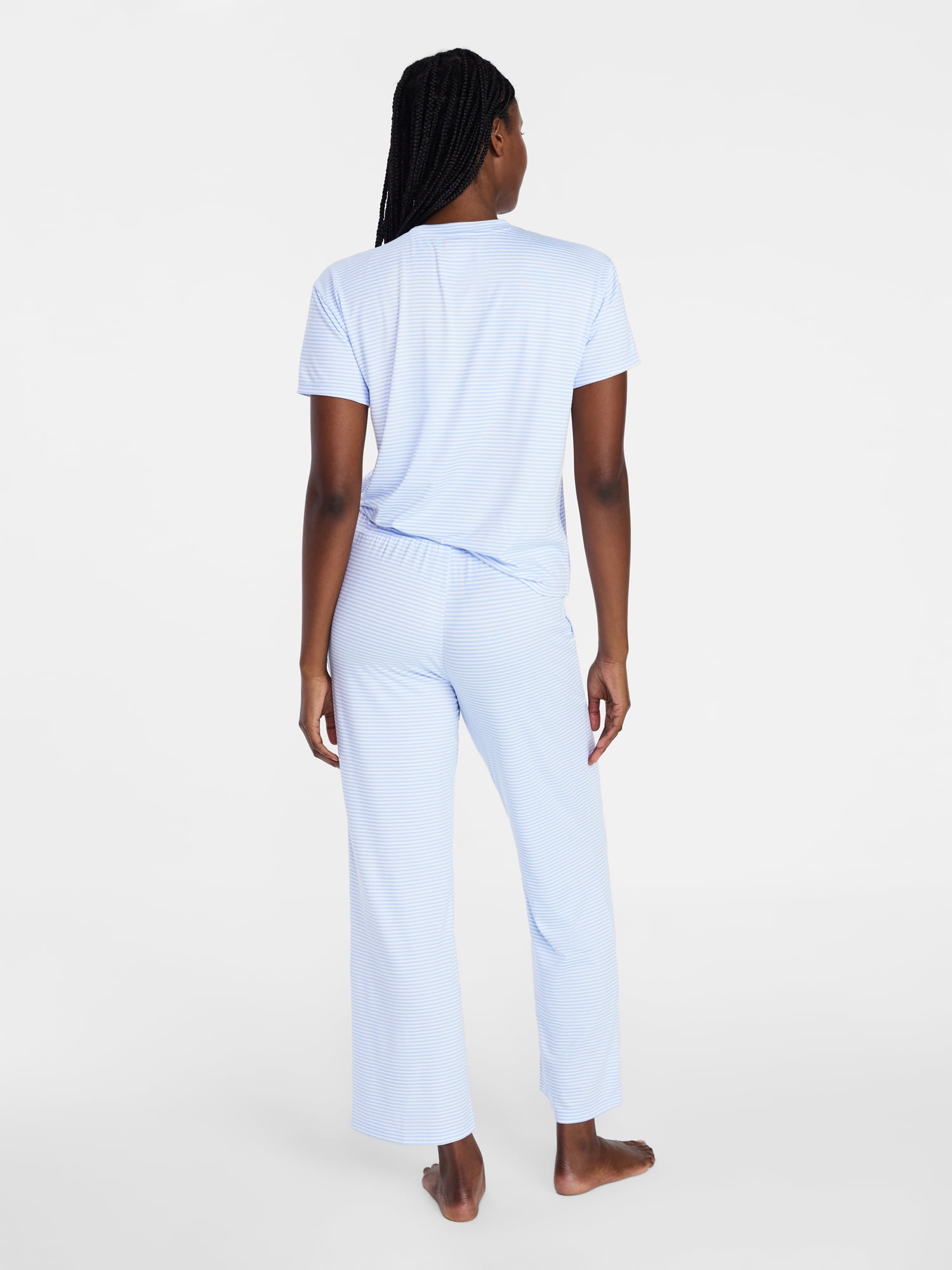 Joyspun Women's Dreamy Soft Collection Short Sleeve Sleep Top and Open Leg Pants Pajama Set, 2-Piece, Sizes XS-3X
