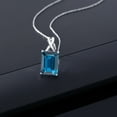 thumbnail image 3 of Gem Stone King 10K White Gold London Blue Topaz Pendant Necklace for Women (9.50 Cttw, Gemstone November Birthstone, Emerald Cut Cut 14x10MM, with 18 inch Chain), 3 of 5