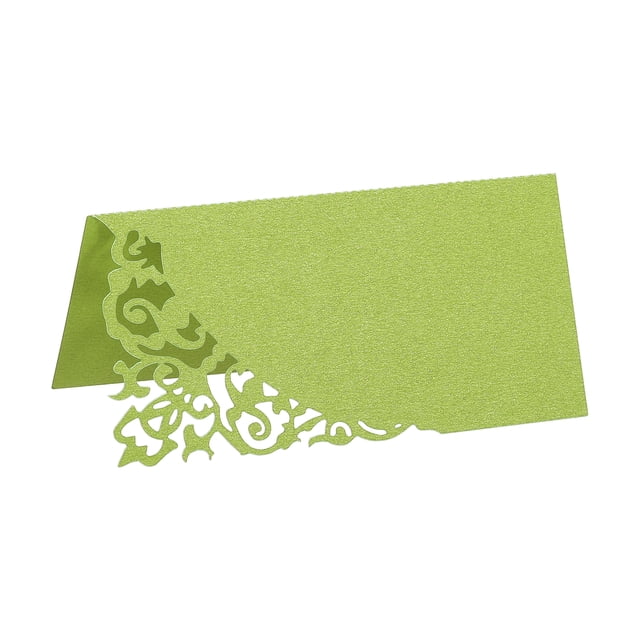 Tarjetas de nombre de mesa Uxcell, paquete de 50, decoración de favor, diseño hueco, tarjeta en blanco, verde