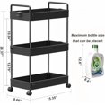 thumbnail image 2 of 3 Tier Rolling Storage Cart with Wheels Slim Craft Nail Makeup Snack Art Baby Utility Cart Organizer on 2 Lockable Wheels for Bathroom Laundry Room Kitchen Bedside Narrow Spaces, Black, 2 of 8