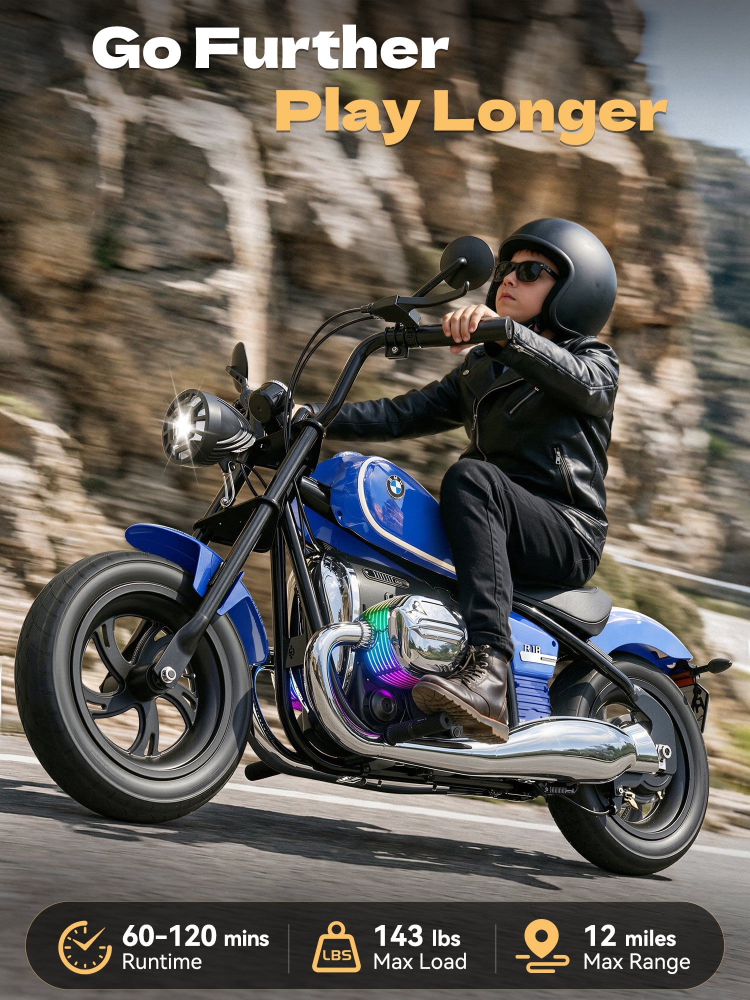 TOKTOO BMW Licensed 24V Electric Dirt Bike for Big Kids, Electric Motorcycle for Kid Age 8-12Y, 200W Power Motor Ride on Toy, Max 13.05MPH&12 Miles Long-Range, Twist-Grip Throttle, Lights&Music, Blue