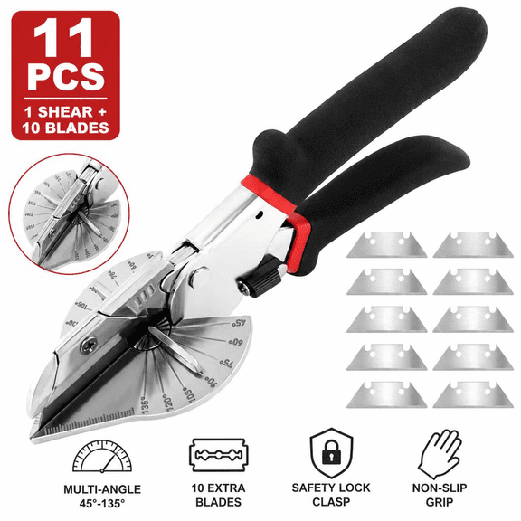 Multi Angle Miter Shears 45 to 135 Degree Trunking Cutter with 10 Replacement Blades for Wood Molding Trim PVC Cable Raceway