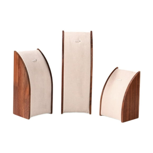 Expositor de joyas de 3 piezas, elegante, de madera de nogal, para escaparates y mostradores de tiendas. Curvo