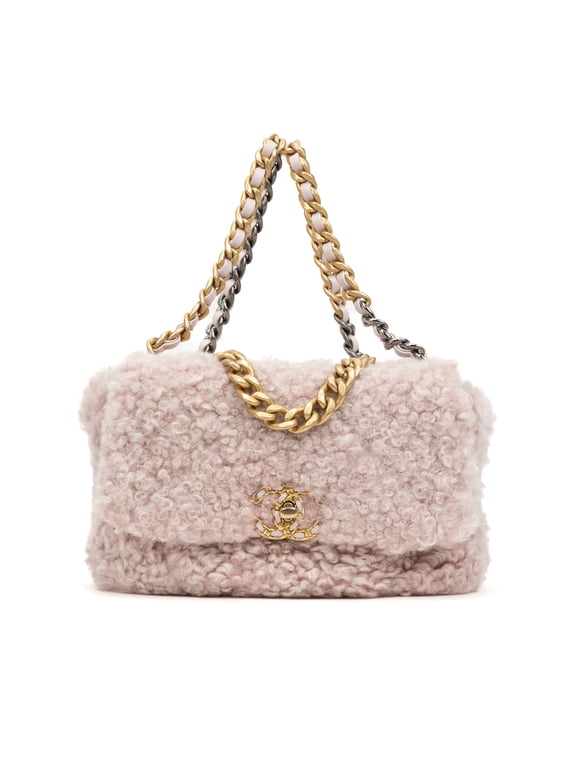Pre-Owned Chanel Pink Rare Shearling 19 Classic Flap Shoulder Bag Shearling Canvas