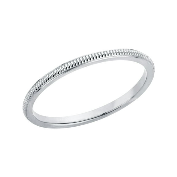 Ladies 1.5mm Stackable Milgrain Wedding Band Ring in 14K White Gold for Women