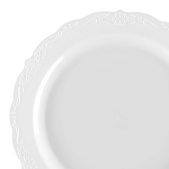 Smarty 10" White Vintage Round Disposable Plastic Dinner Plates 120ct