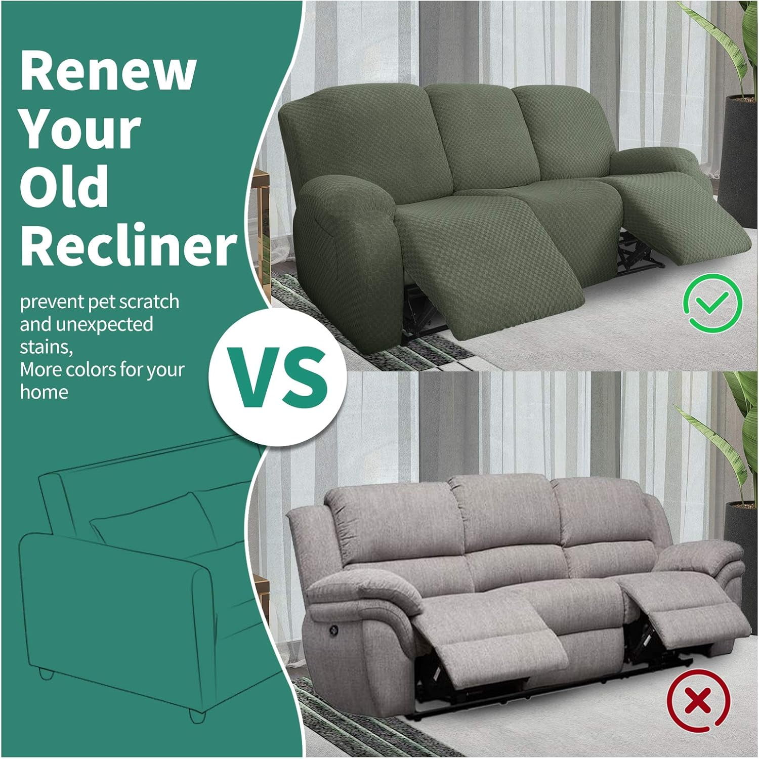 Joqmia Stretch Recliner Slipcover, Jacquard Fabric Recliner Sofa Cover with Elastic Bottom, Furniture Protector Fits Most Reclining