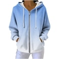 thumbnail image 3 of Fleece Pullover Women's Gradient Print Hooded Sweatshirt, Drawstring Zip Up Hoodie with Pockets, Casual Winter Fleece Lined Warm Comfy Soft Sweatshirts Hoodie Jacket, 3 of 9