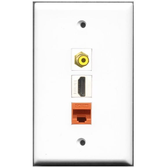 RiteAV - 1 Port HDMI 1 RCA Yellow 1 Cat5e Ethernet Orange Wall Plate