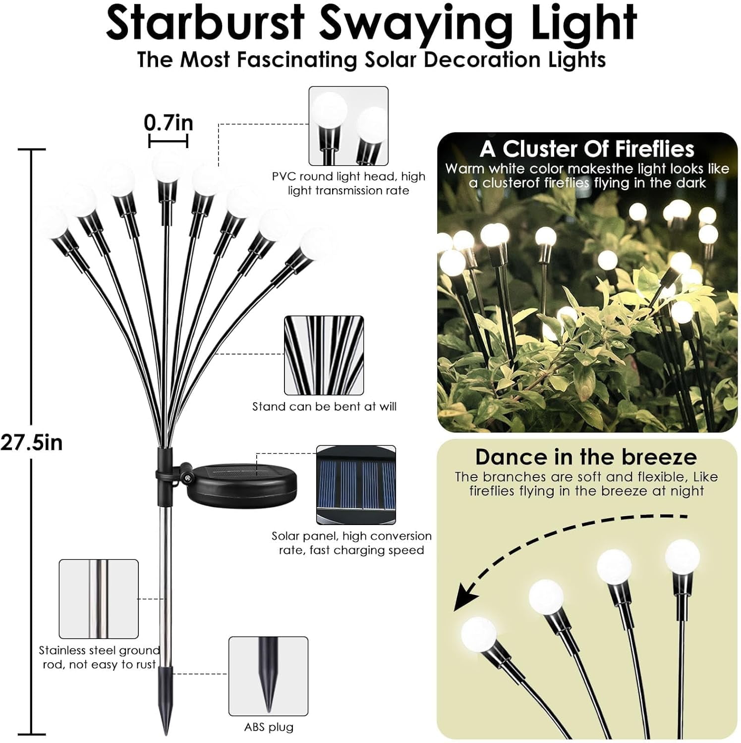 CTAnnie 2025 Solar Lights Outdoor Waterproof, 4 Pack Solar Garden Lights, Firefly Light Outdoor Waterproof, Twinkle Swaying Fairy Light for Yard Patio Pathway Garden Decoration (Cool White)