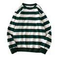 thumbnail image 2 of Ruziyoog Men Striped Baggy Long Sleeve Sweatshirt O Neck Lantern Sleeve Pullover Tops Lightweight T Shirt Tees Autumn Spring Green XL, 2 of 5