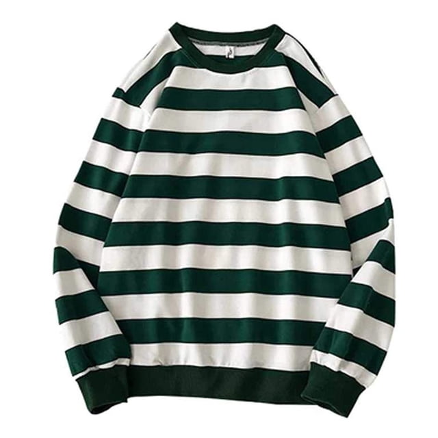 Leutsin Chandail à Rayures à Col Rond pour Homme Automne Hiver, Chandail Molletonné à Enfiler, Grande Taille, Hauts Grande Taille à Manches Longues
