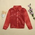 thumbnail image 2 of Hjtefg Kids' Performance Shirt - Sparkly Sequined Dance Top | Long Sleeve Button-Down Stage Shirt,Color: Red Size: 11-12 Years, 2 of 7