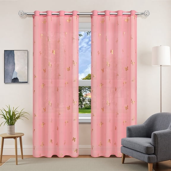 Cinvoph Blackout Curtain Thermal Insulated Gold-stamped Butterflys Curtains Grommet Top Cozy Home Decor for Living Room Bedroom Dining Room 39"x51"