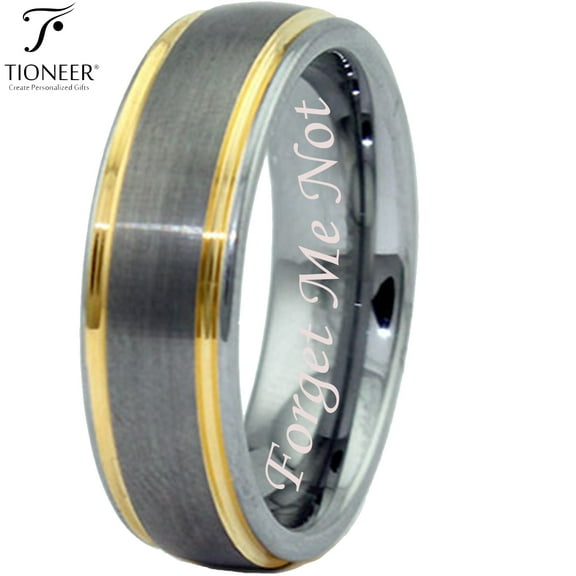 Tungsten Carbide Dual Groove Gold Plated Edge Men Women Wedding Band Ring 7MM Forget Me Not Engraved