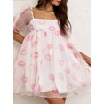 thumbnail image 3 of KelaJuan Women Short Sleeve Mini Dress Summer Casual Lip Print Square Neck Tulle A-Line Party Dress Beach Streetwear, 3 of 6