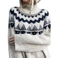 thumbnail image 3 of Suéter de Mujer Vintage de Cuello Redondo y Larga de Punto Grueso para Otoño e Invierno Gris M, 3 of 9