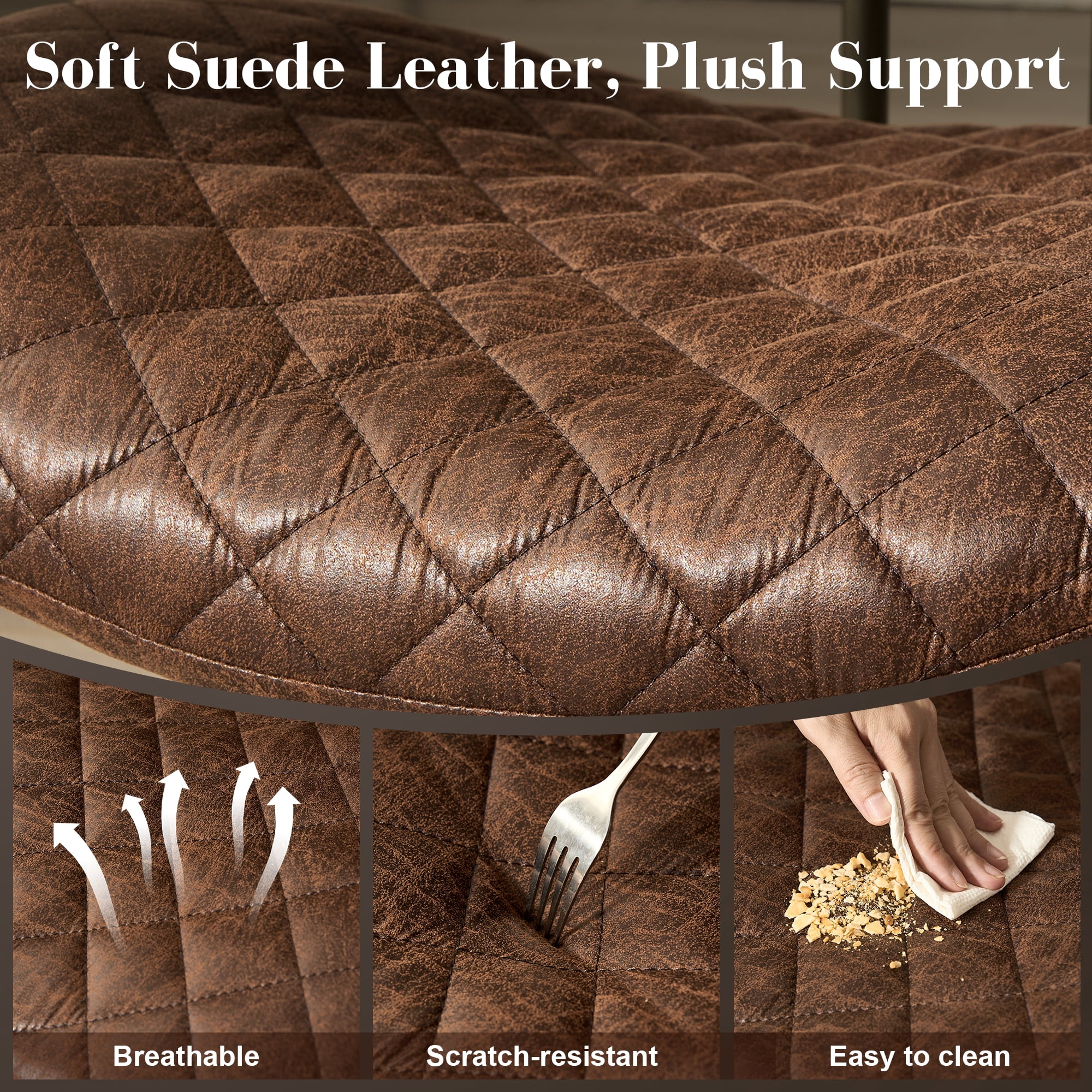 Toject Leather Office Chair, Mid Back Home Office Chair with Lumbar Support, Ergonomic Computer Chairs, Executive Desk Chairs with Thickened Cushions, Task Chairs for Offic, Suede Leather, Dark Brown