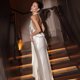 thumbnail image 3 of High-End Lady Satin Dress Long Skirt Summer Backless Halter Neck Deep V-Neck White Black, 3 of 4
