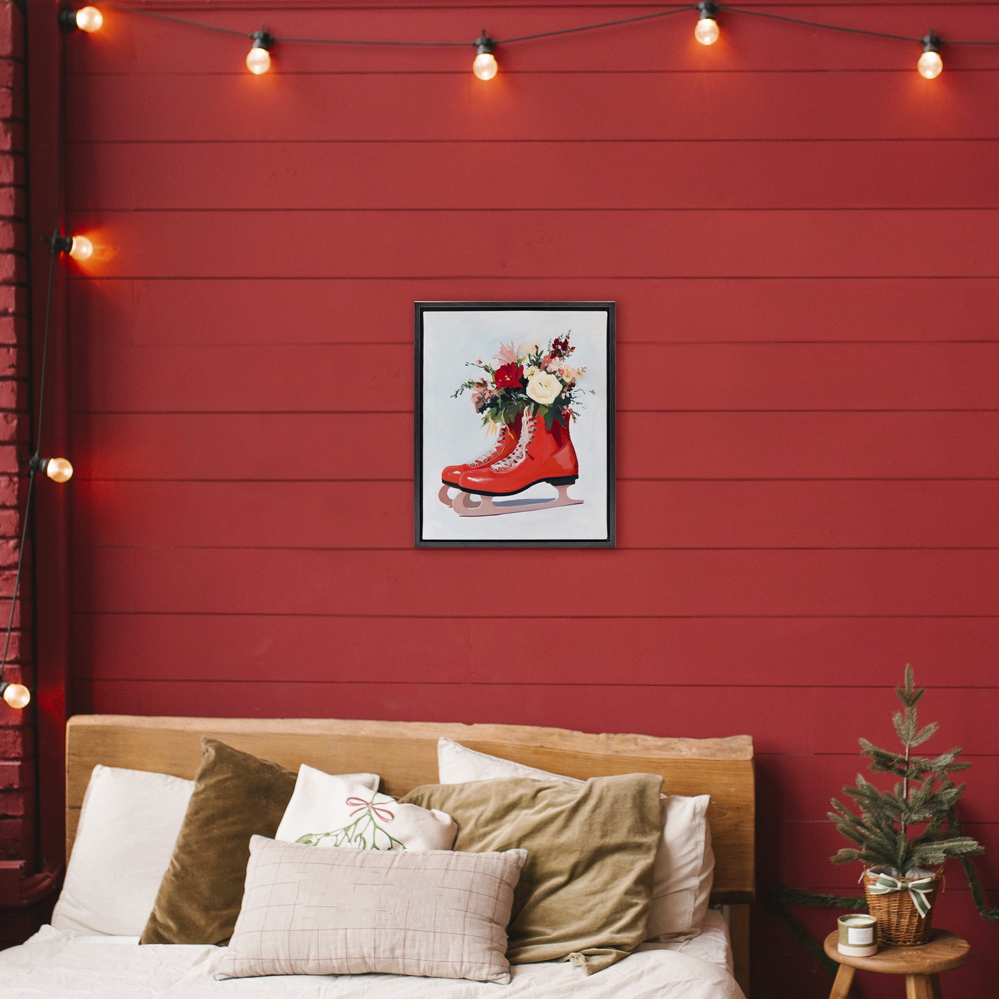 Stupell Industries Floral Ice Skates Black Framed Floater Canvas Wall Art, design by The Prints Vibe