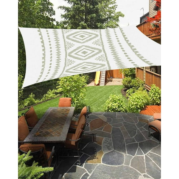 Sun Shade Sail 12x16Ft Boho Sage Green Geometric Striped Farmhouse Style Uv Block Sunshade Canopy Outdoor Shade Cover Rectangle Shade Cloth For Patio Garden Yard Deck Pergola
