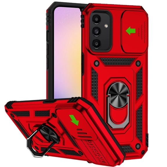 For Samsung Galaxy A15 5G S156V Camera Push Magnetic Ring Hybrid Kickstand Cover Cell Phone Case - Red