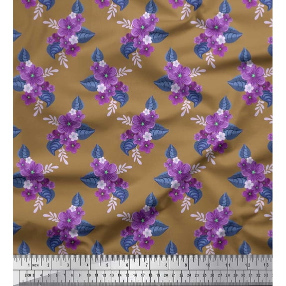 Soimoi Cotton Duck Fabric Leaves & Periwinkle Floral Printed Craft Fabric by the Yard 56 Inch Wide