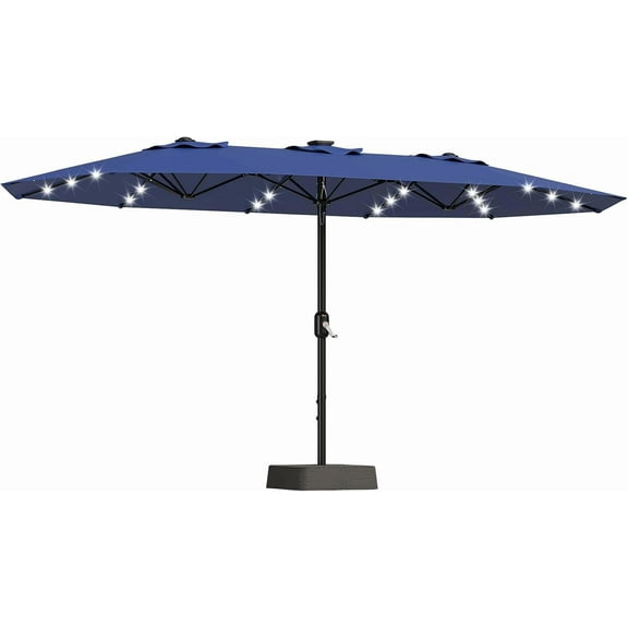 15FT Rectangular Patio Umbrella With Solar Lights & Base Included - Large Patio Umbrella With Crank Handle, UV Protection for Outdoor Market, Lawn, Backyard, Pool