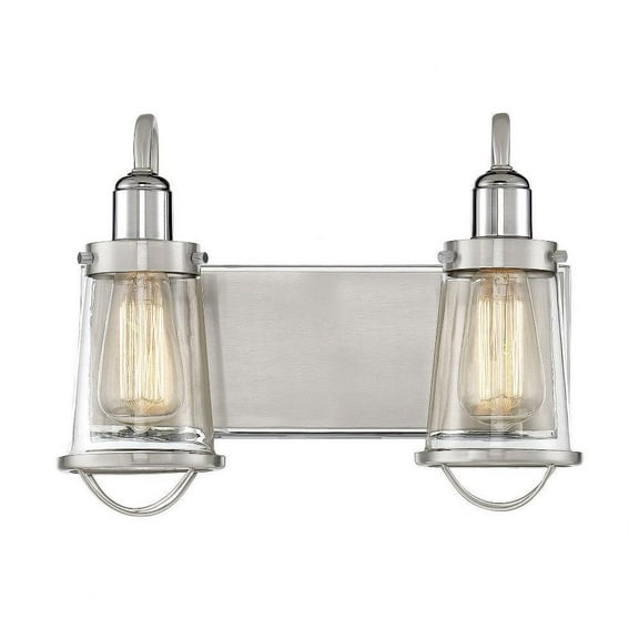 2 Light Bath Bar-Industrial Style with Nautical and Contemporary Inspirations-10 inches Tall By 13.5 inches Wide-Satin Nickel/Polished Nickel Finish