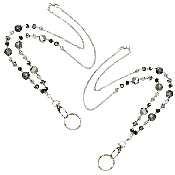 2 Pack Decorative Beaded Lanyard with 4 Clear ID Badge Holders, Fashion Metal Chain Neck Strap with Key Ring for ID Cards, Work Credentials & Keys
