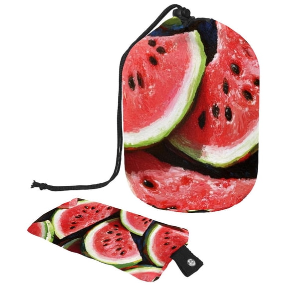 PhooArto Drawstring Cosmetic Bag, Barrel Shaped Portable Travel Makeup Bags, Watermelon Slices Pattern Large Capacity Waterproof Multifunctional Bucket Toiletry Bag
