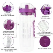 Fruit Infuser Water Bottle, iMounTEK 32 oz Clear and Pink Polyester Water Bottle with Infuser and Wide Mouth Lid