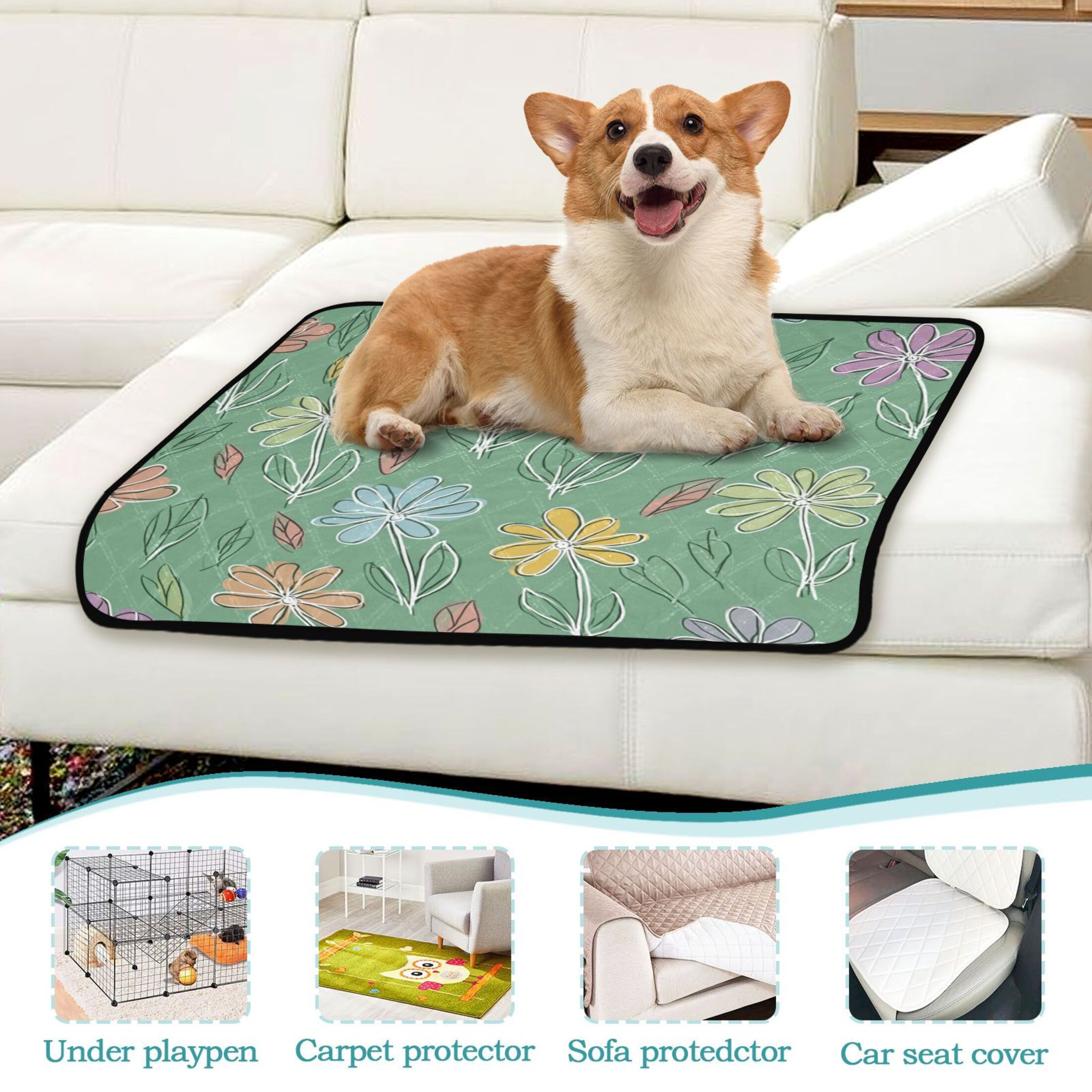 IAUYY Washable Pee Pads for Dogs Smallx3 Absorbent and Leak-Proof Non-Slip Reusable Puppy Pee Pads for Dogs Applicable to Playpen Potty Crate Blue and Beige Tones