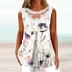thumbnail image 1 of ICHUANYI Clearance Women Fashion Summer Sexy Fold Printed Regular Lace Sleeveless V Neck Button Top(White, L) ICHUANYI WER2023080801745, 1 of 5