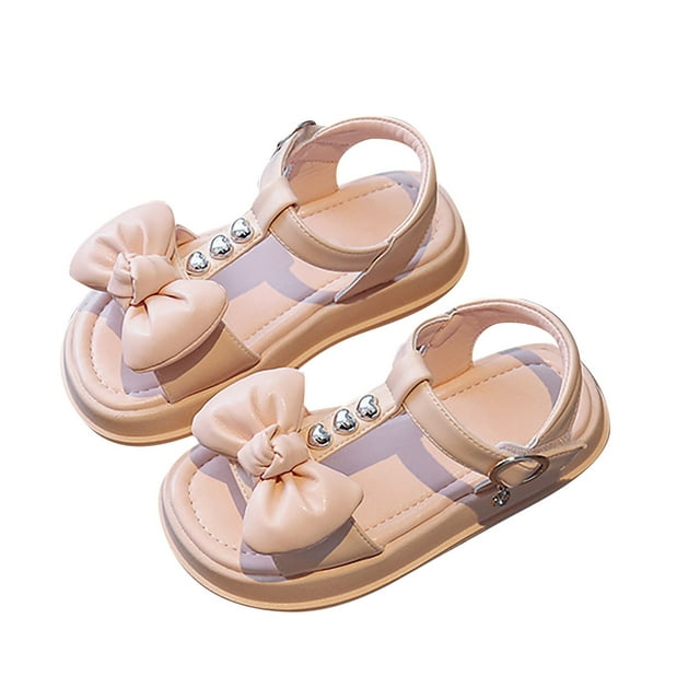 MIASHUI Sandales de Princesse pour Filles, Mode, Nœud, Chaussures Plates d'Été, Rouge, 7-8 Ans