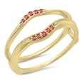 thumbnail image 1 of 0.10 Carat (ctw) 18K Yellow Gold Round Ruby Ladies Anniversary Wedding Band Guard Double Ring 1/10 CT, 1 of 1
