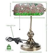 Vintage Bankers Desk Lamp with Turkish Mosaic & Brass Base, Classic Office Desk Light for Study, E26 Bulb Compatible Table Lamp
