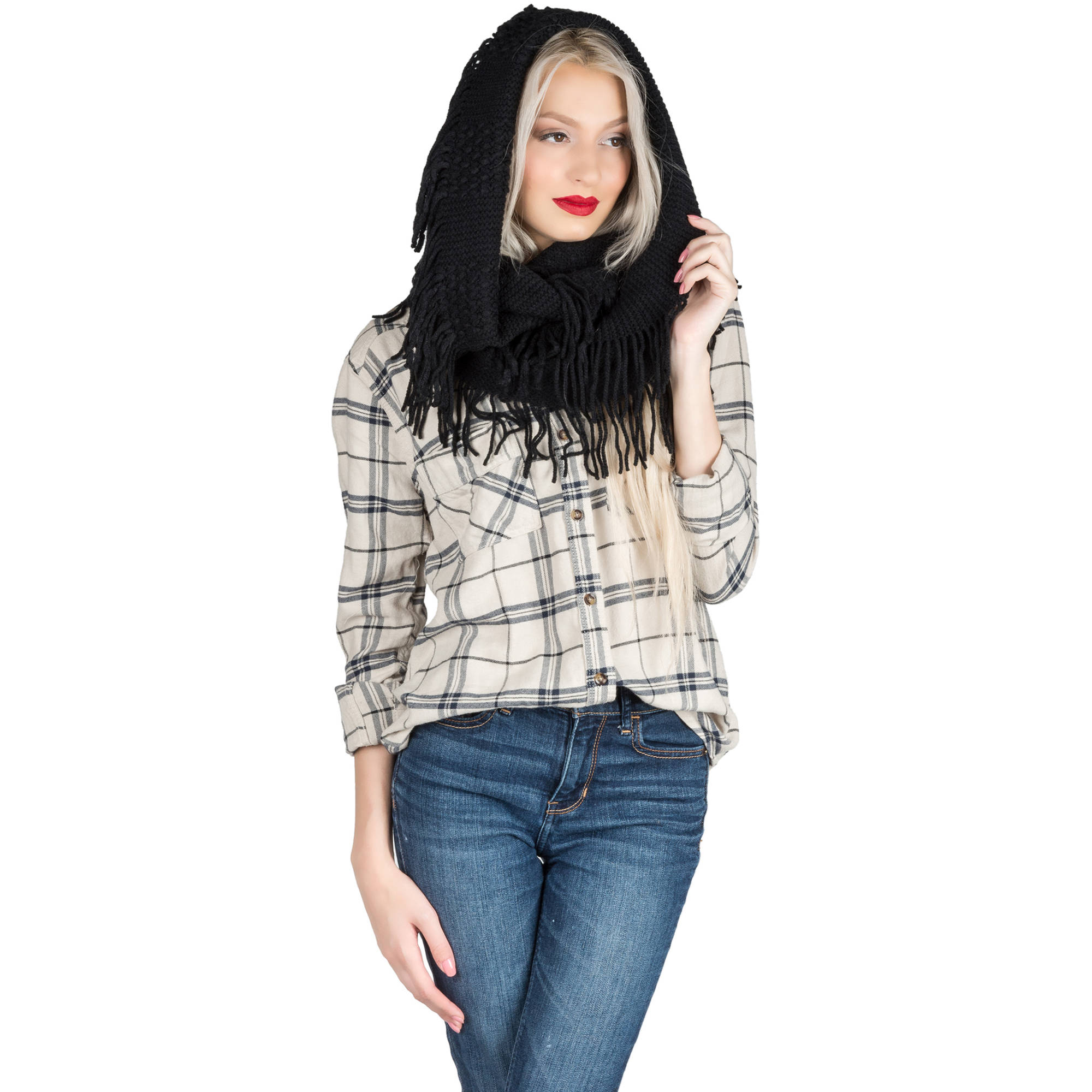 Women's Soft Woven Infinity Wrap Shawl Scarf with Frills [Adult Size]